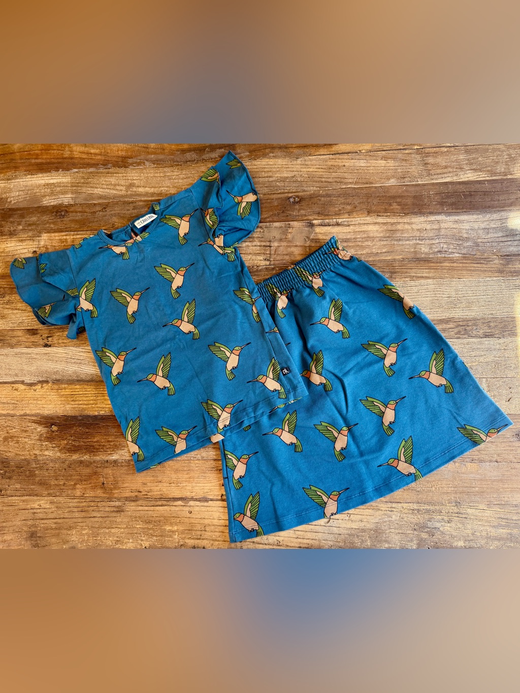 Carlijnq Organic Teal Hummingbird Top & Skirt Set 5-6y